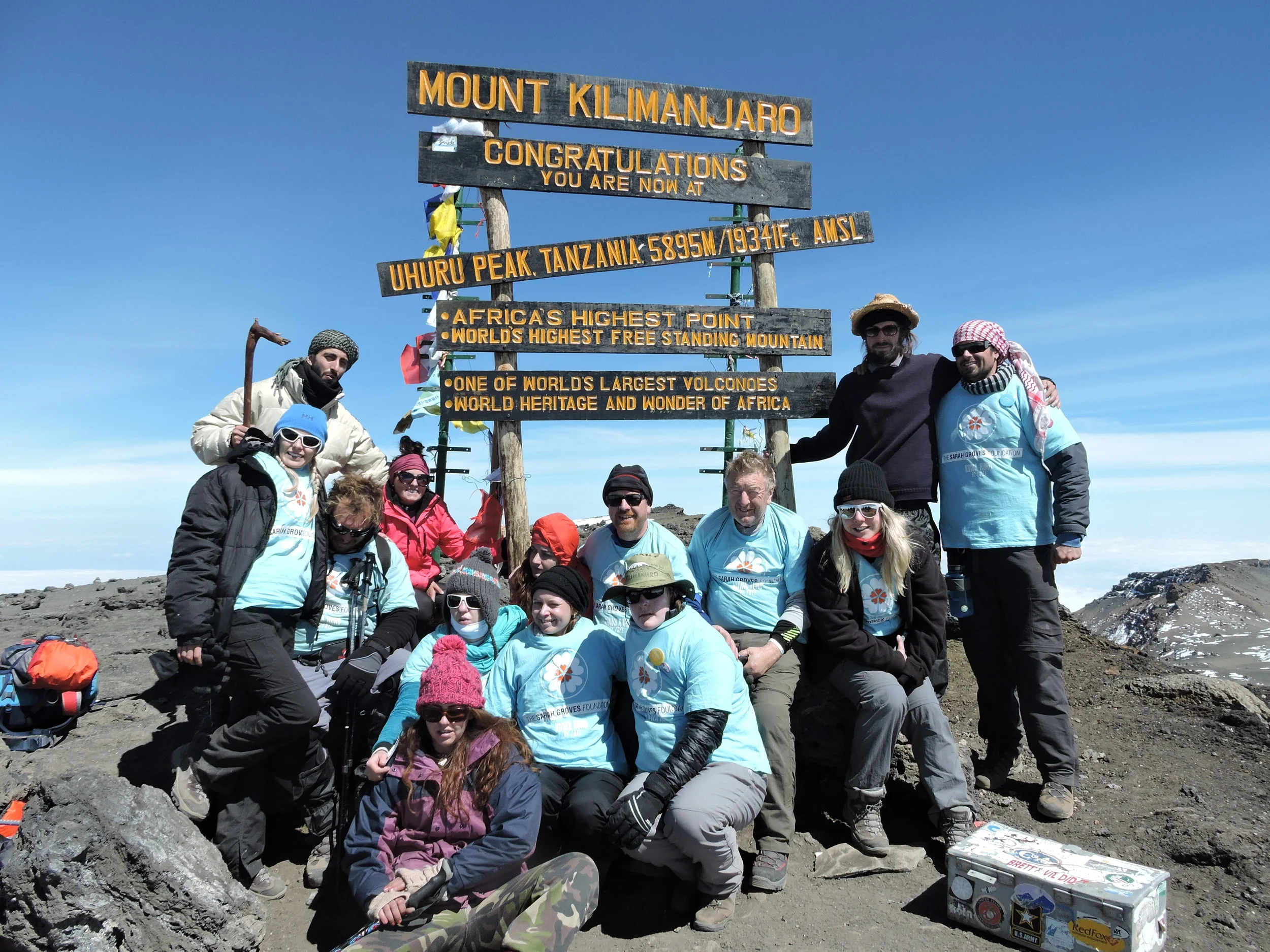 Mission accomplished - the high spot of the adventure up Kilimanjaro