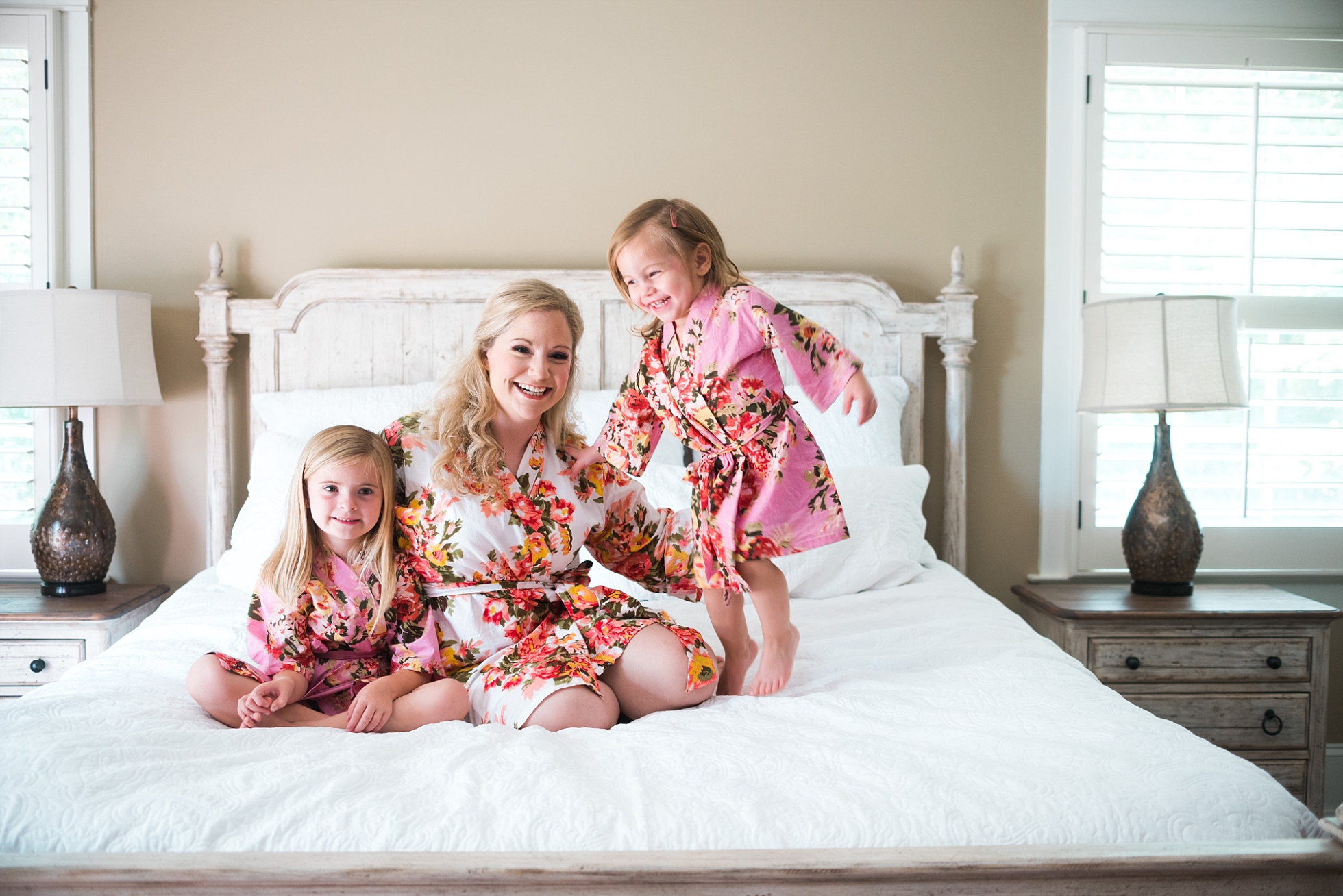 Bride with flower girls in Robes | Kyle & Erin | Scarbrough Wedding | Children's Harbor | Laura Wilkerson Photography