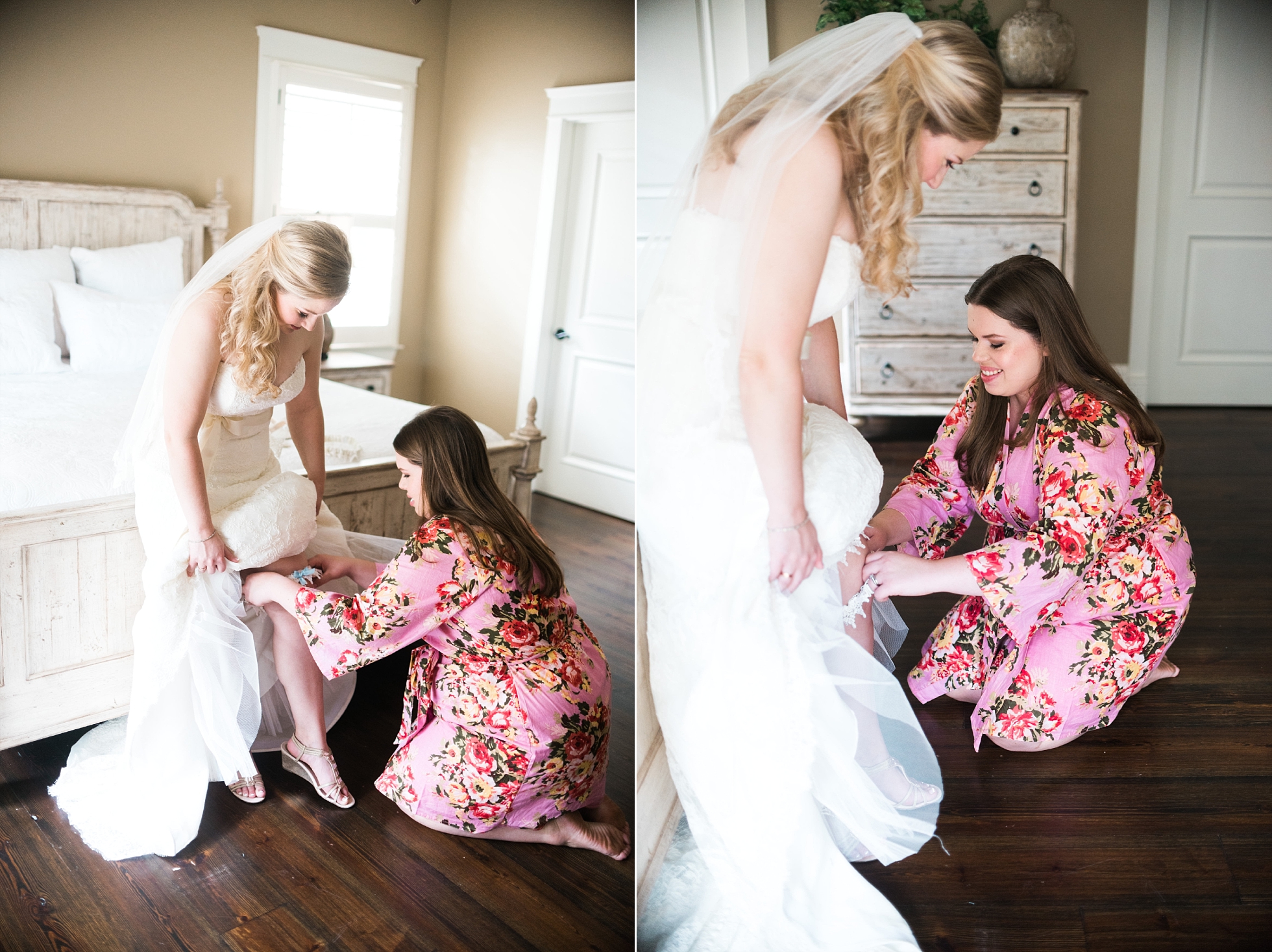 Bride getting in dress | Kyle & Erin | Scarbrough Wedding | Children's Harbor | Laura Wilkerson Photography