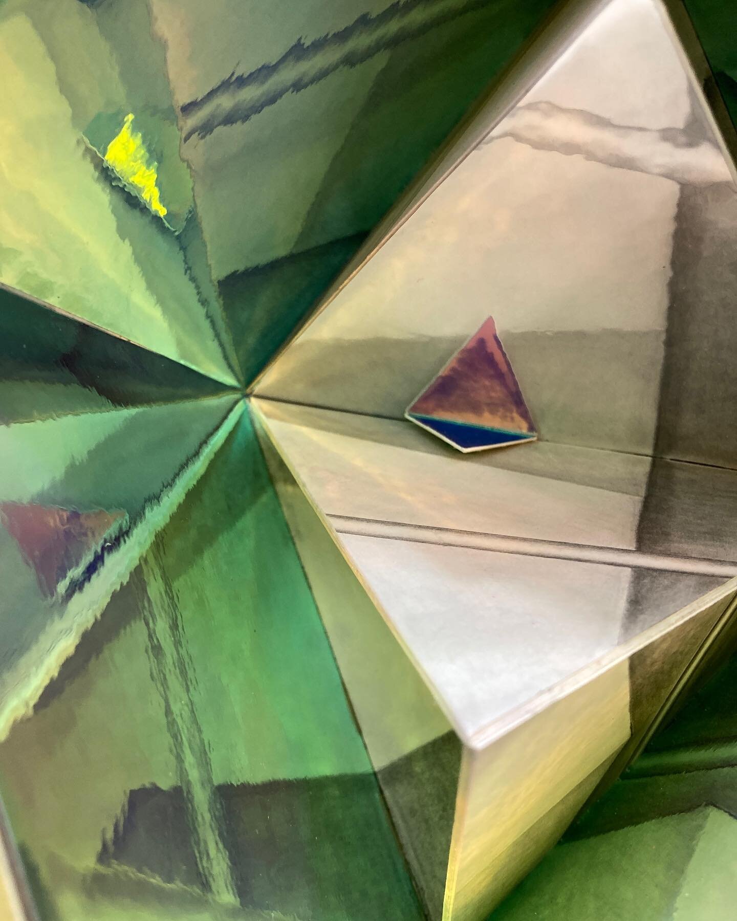 Work in progress for upcoming show Geometry Lessons at Bostons Sculptors Gallery June 14-July 16. @bostonsculptorsgallery #geometricart #buildingwithpaper #papersculpture #reflectiveillusion #platonicsolids #platonicsolidsdeonstructed