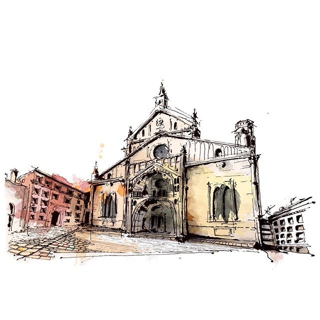 Verona Duomo // Watercolor, pen and ink #sketchbook #penandinkdrawing #veronaitalia #watercolor_daily #sketch_arq #sketch_ #sketch_architecture #sketch_dailydose #arquiterura #arkitektur #originalartworks #watercolorart #emergingart #architecture_ske