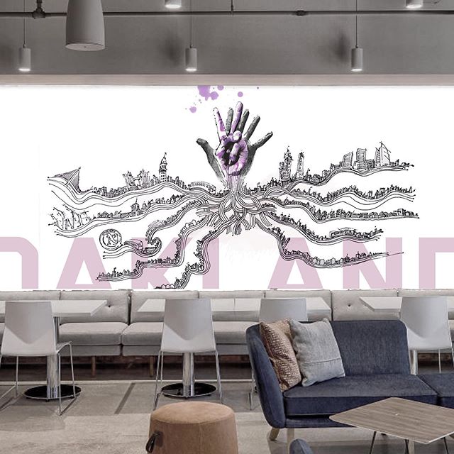 Oakland Mural Sketch Proposal for a new office space downtown // Oakland&rsquo;s logo becomes tentacles of the neighborhoods surrounding the city, stemming from a peace gesture #oakland #art #artwork #muralart #artproposal #muralsketch #oaklandart #o