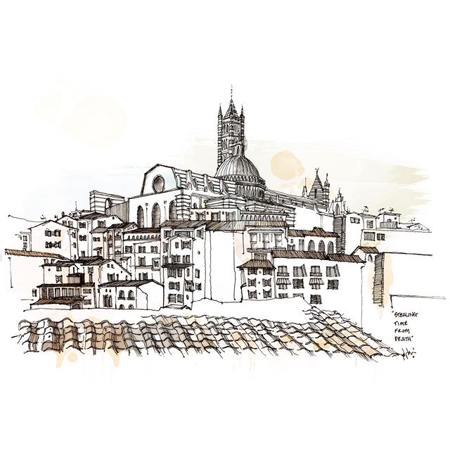 Siena&rsquo;s giant cathedral was never completed, and the half-finished walls of the Duomo Nuovo (New Cathedral) survive as a monument to Siena&rsquo;s ambition and one-time wealth // Pen and ink, watercolor #sketchbook #arquitectura #sketchaday #sk