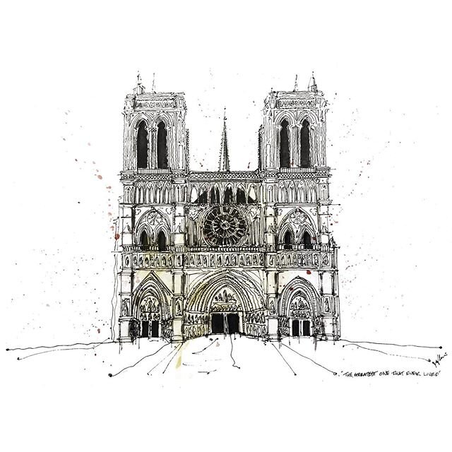 It&rsquo;s always darkest before the dawn // Notre Dame, sketched in a .3 Koh-i-noor and some watercolor #commission #artforsale #notredamecathedral #sketchbook #sketch_dailydose #sketch_daily #staycalm #beautiful #sketch_arq @kohinoorusa #penandinkd