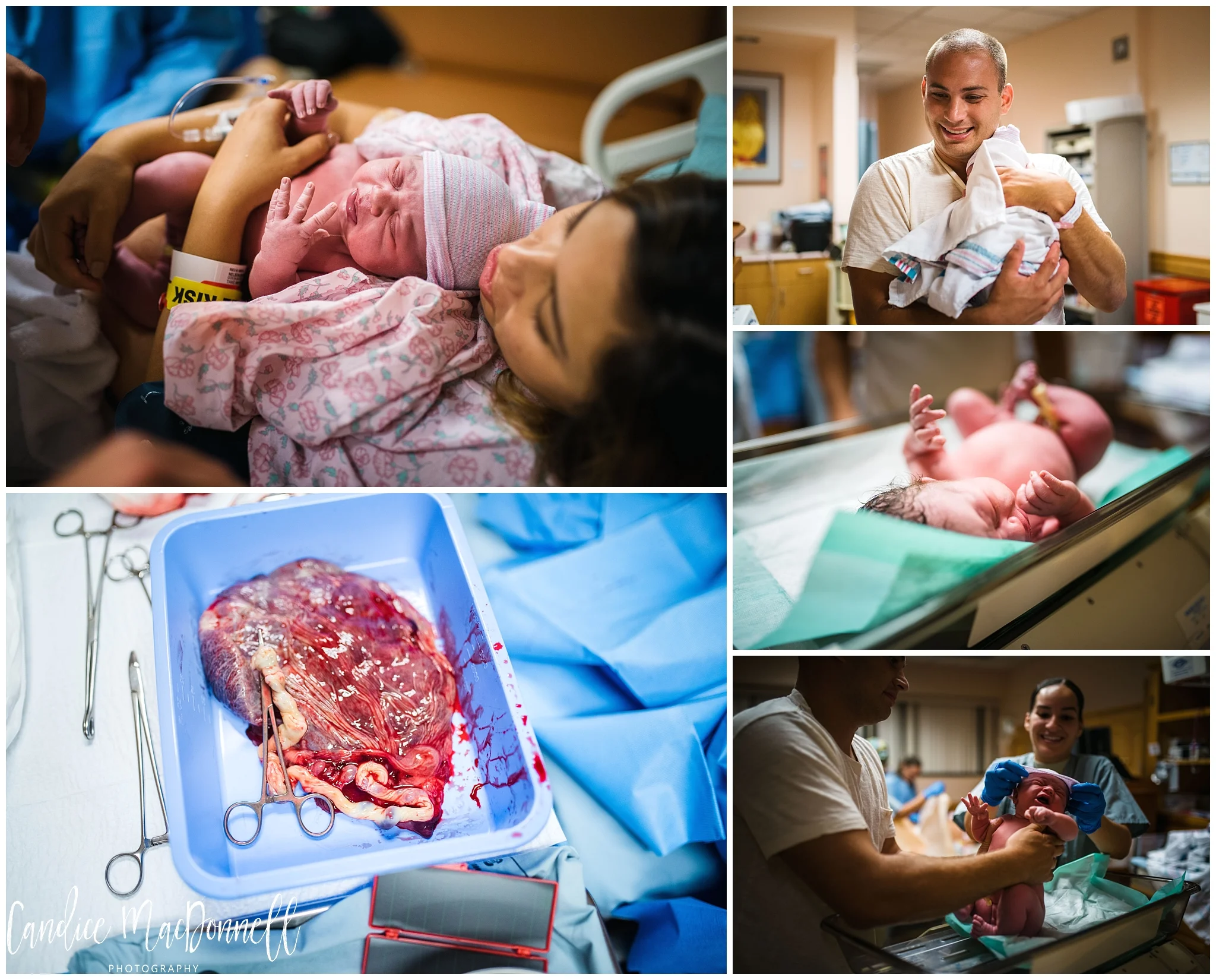 first moments with newborn baby, placenta, oahu birth photography