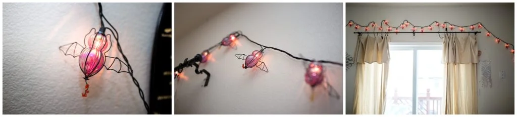 purple bat string lights for Halloween