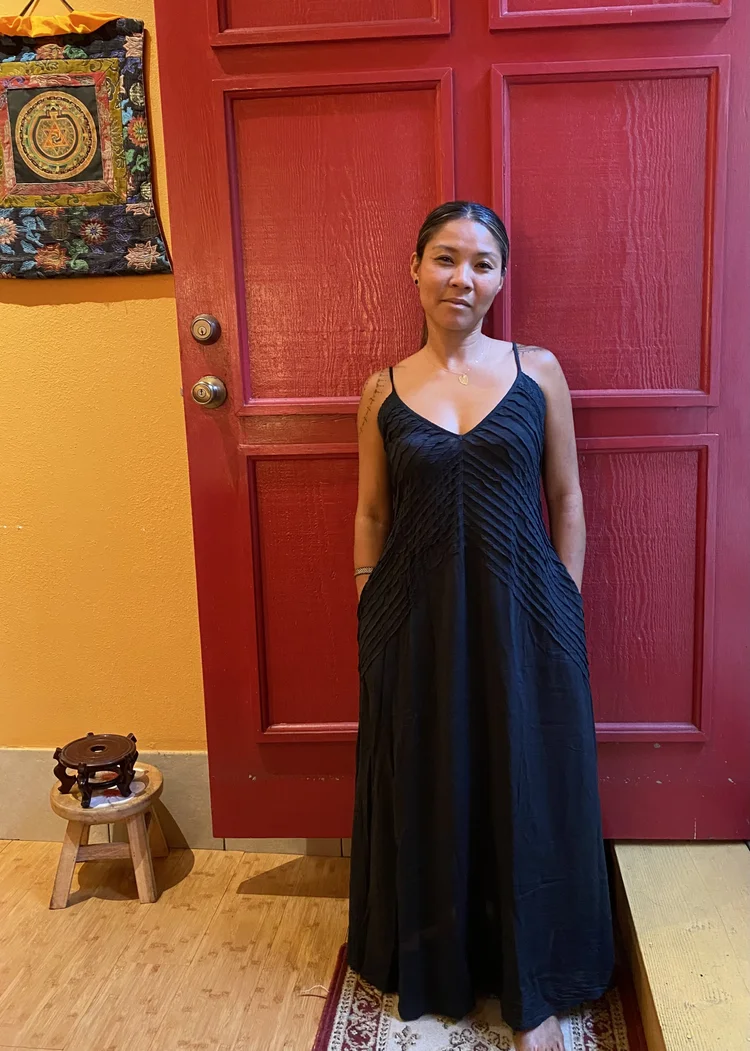極美品 マイラン V neck Tack Dress コットンリネンワンピ 極美品 マイラン V neck Tack Dress コットンリネンワンピ
