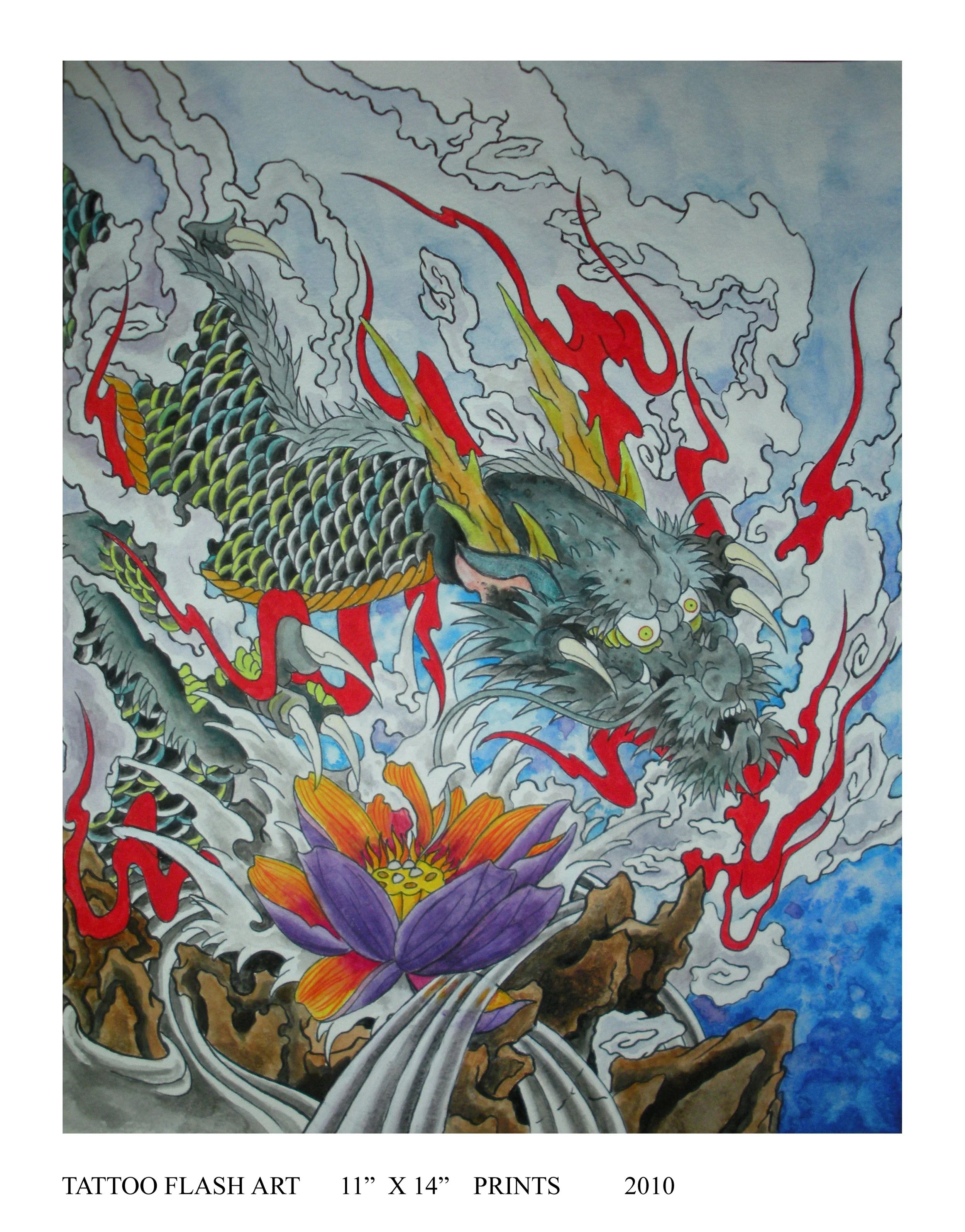 dragon and lotus tattoo flash.jpg