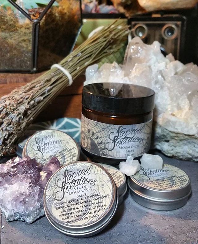 Sacred Solutions Moon Cycle Salve &amp; Massage Salve Available on Etsy @blacklotustat2gallery, and at sacredsolutionsskincare.com... #moonsalve #pmssalve #femininesalve #sacredsolutions #herbal #massagesalve #handmade #withlove #etsyshop #etsy #pms 
