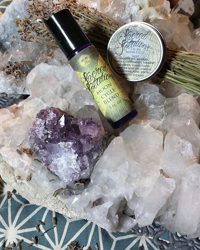 Sacred Solutions Moon Cycle Oil Blend &amp; Salve is a soothing blend of essential oils to aid in relaxation, headache relief, and musle tension and most importantly, cramps. Apply generously to anywhere there's pain. The oil blend is also a perfume 