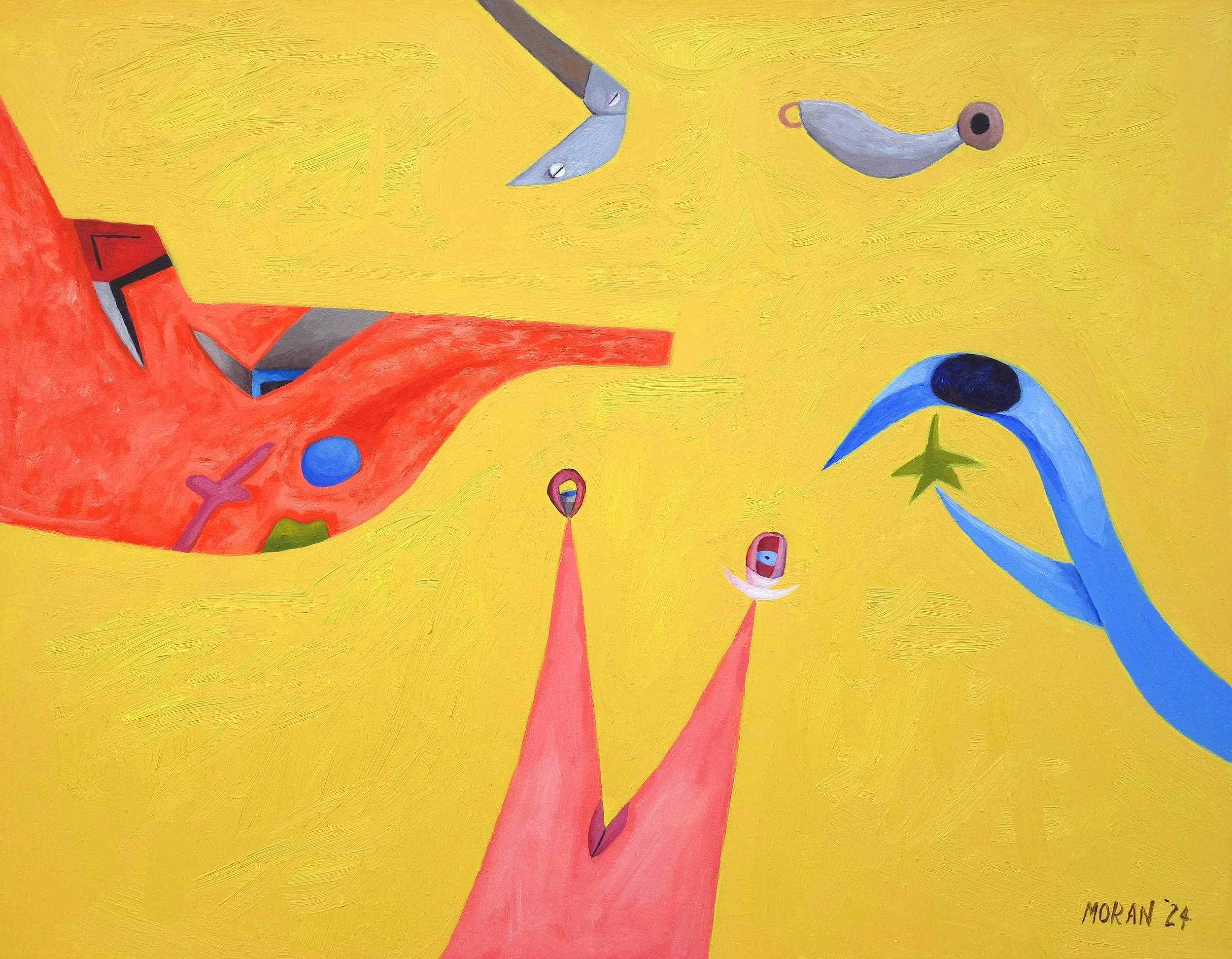 The Other Worlds We Knew

 

 Strange lips between legs balancing curios.  A star is offered to no one.  Step inside a burning sky of obscure calculations.  There is bliss above.  Oil on masonite, 14 in x 18 in  