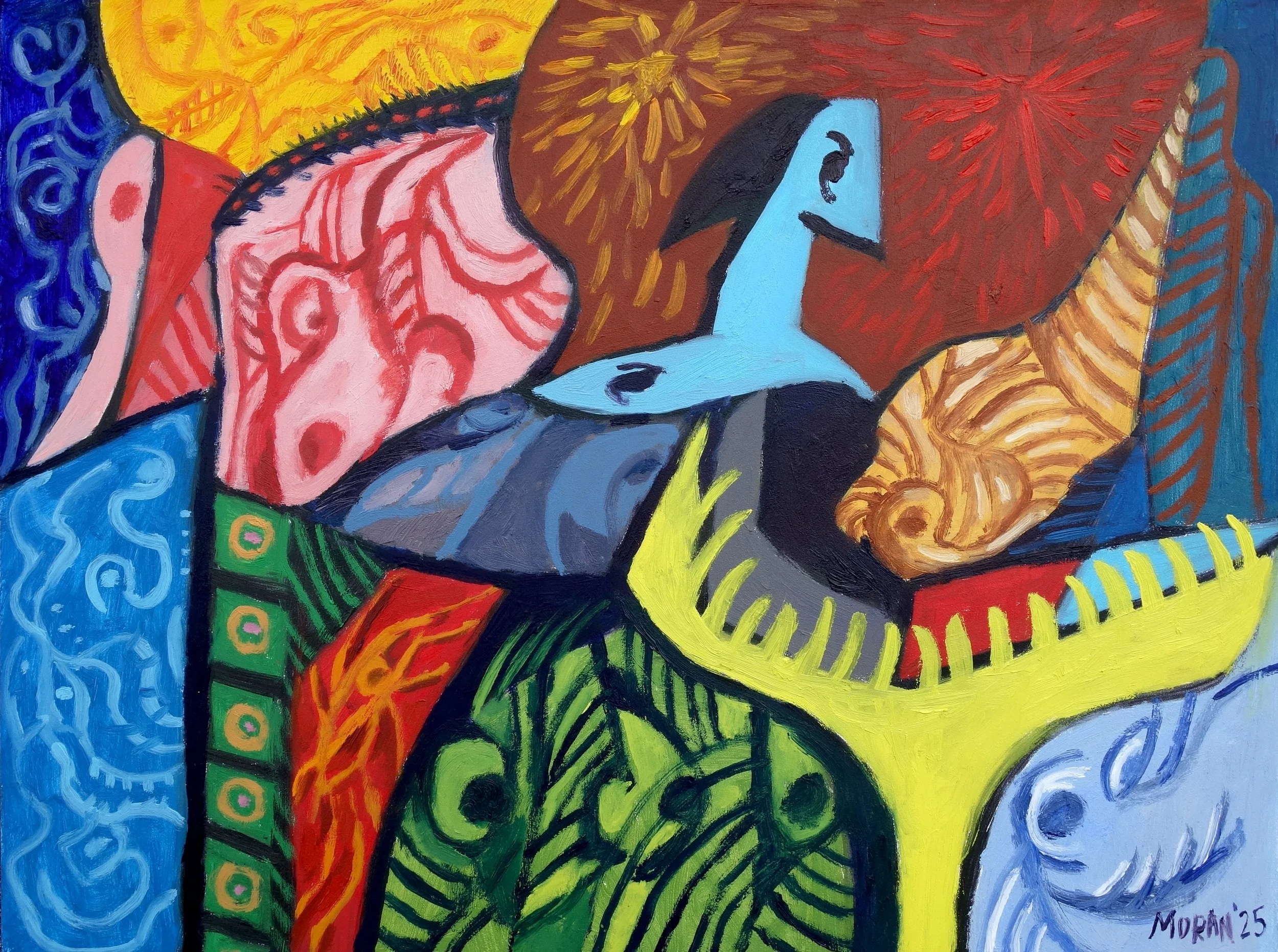 Odyssey

 

 Swimming, dreaming. Sky sparks and bleeds. Forest has teeth and is a strange place. Sun speaks in tongues. A song without words. Music without notes.  Oil on masonite, 12 in x 16 in 