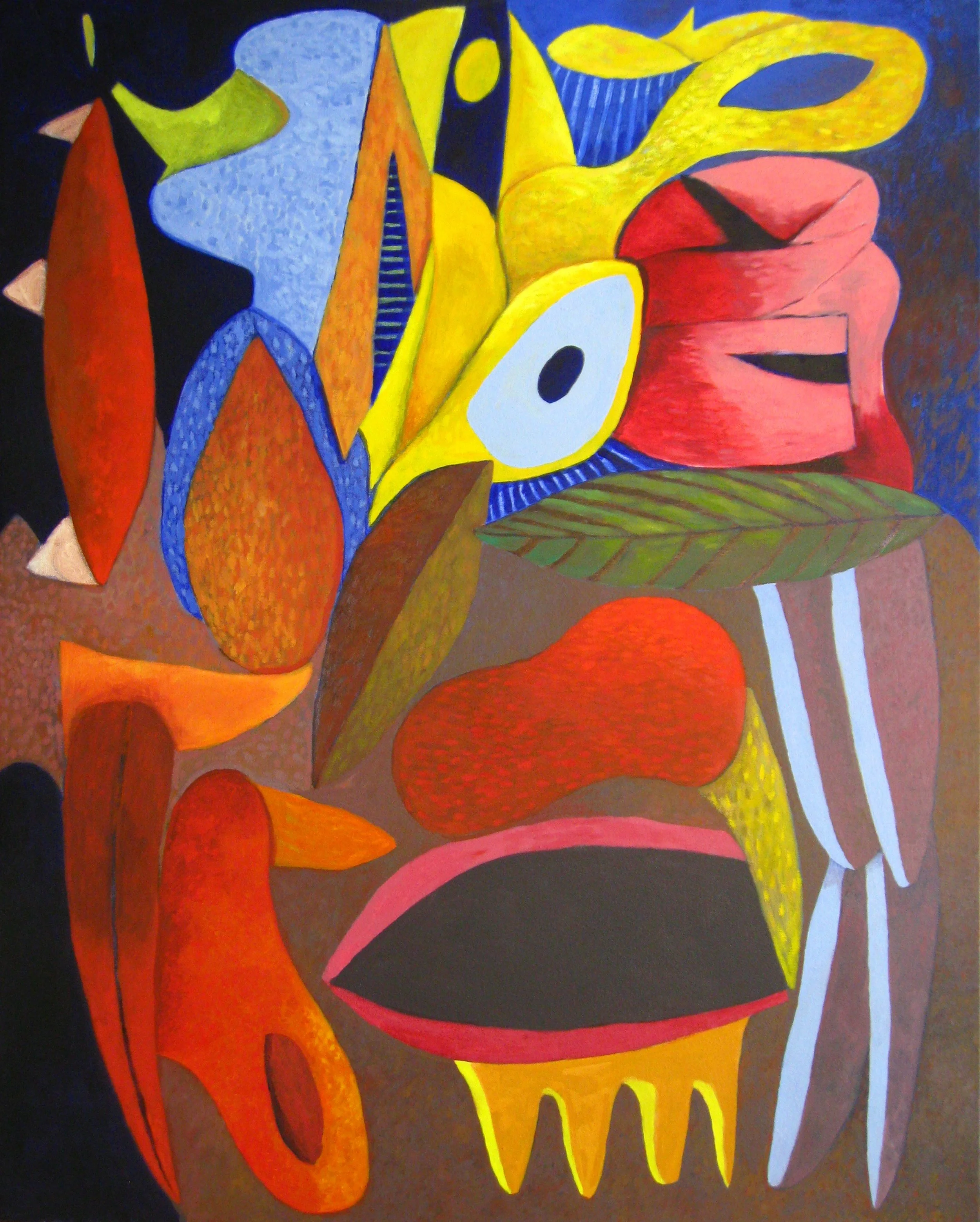 Carnival

 

 Imaginary assortment of electric yellow, red, bright blue.  40 in x 32 in, oil on canvas 