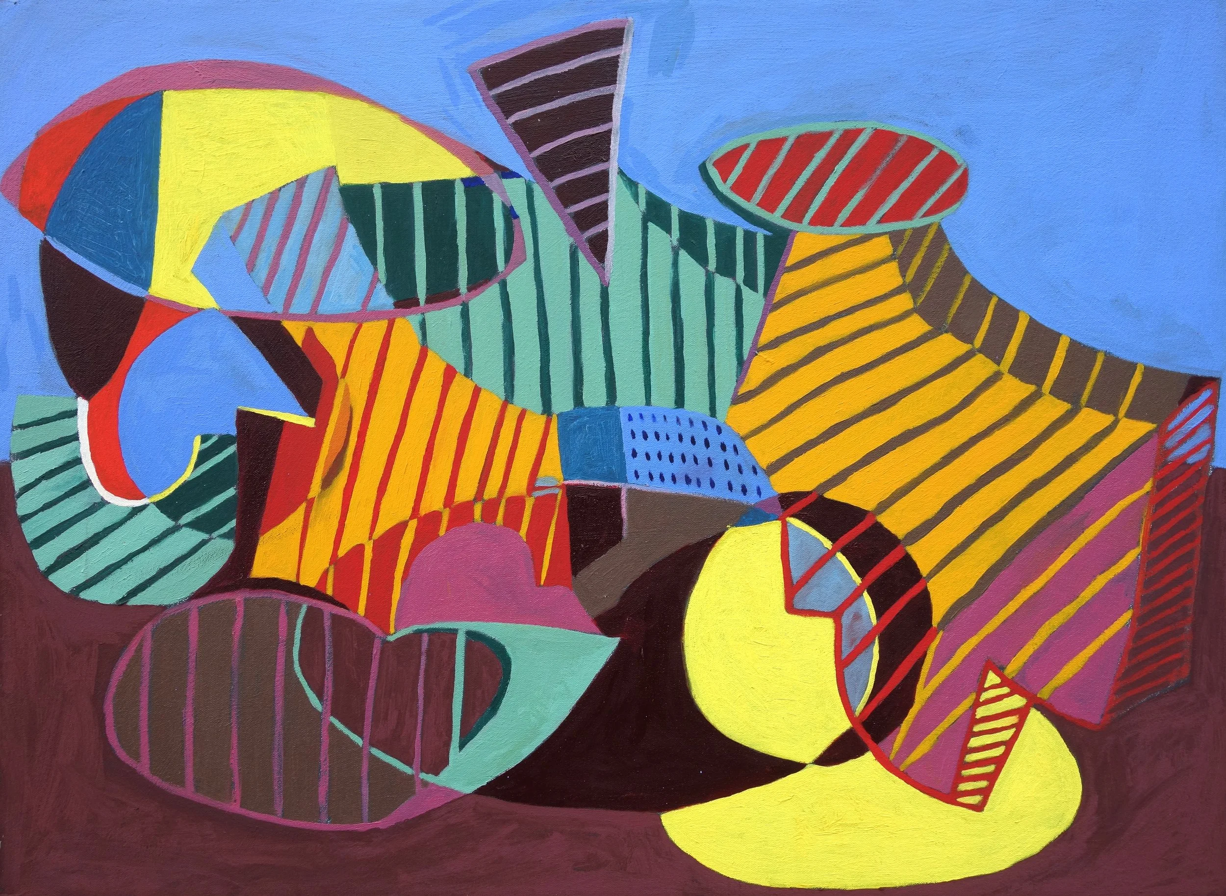 Arrangement

 

 A tiny building surrounded by gigantic geometric beasts.  22 in x 30 in, oil on canvas 