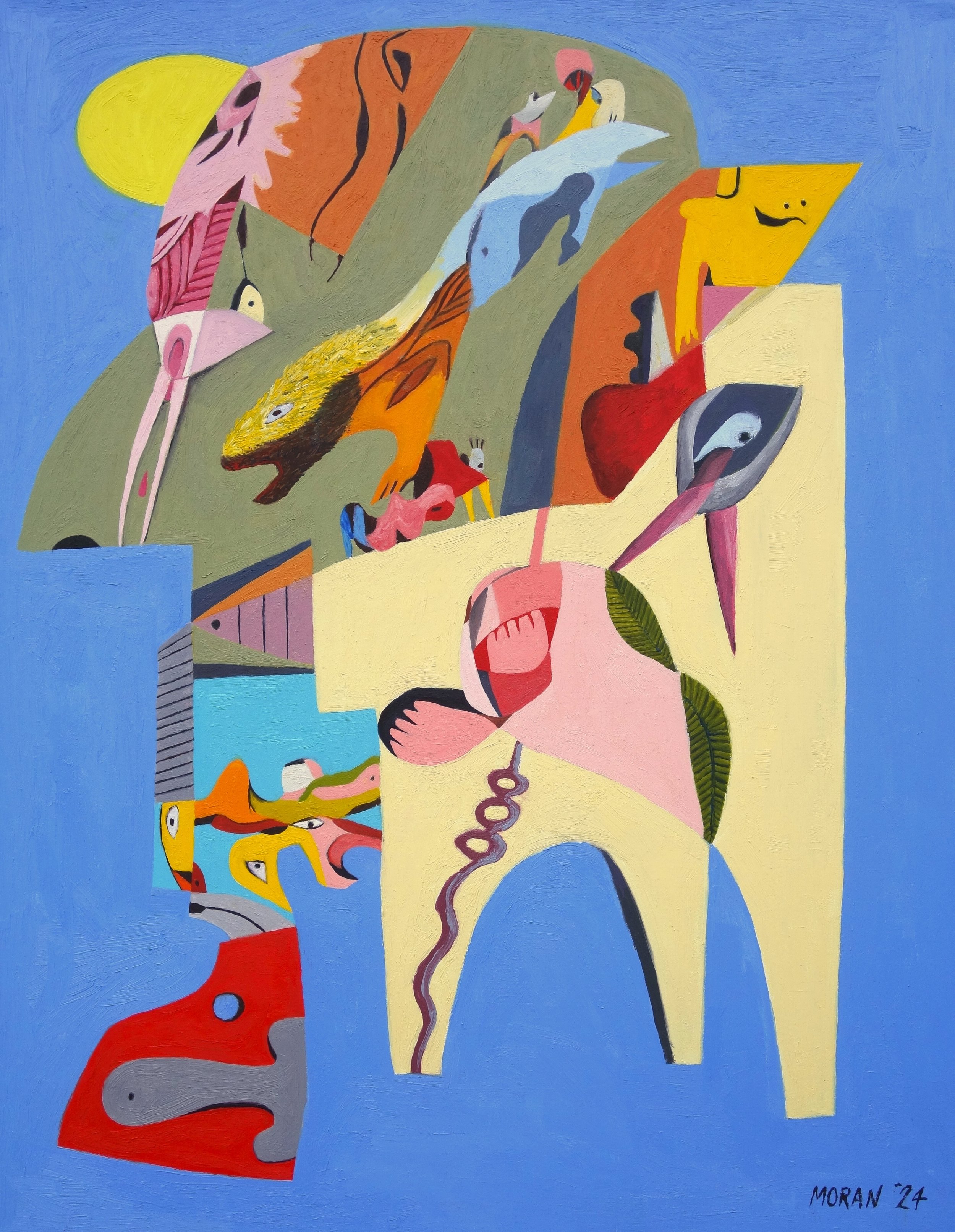 All the Mad Beasts and Then Some

 

 The sun is a moon, and it's quite clear that everyone is in good company, even though they've been rearranged into unrecognizable fantasies.  Oil on masonite, 18 in x 14 in 