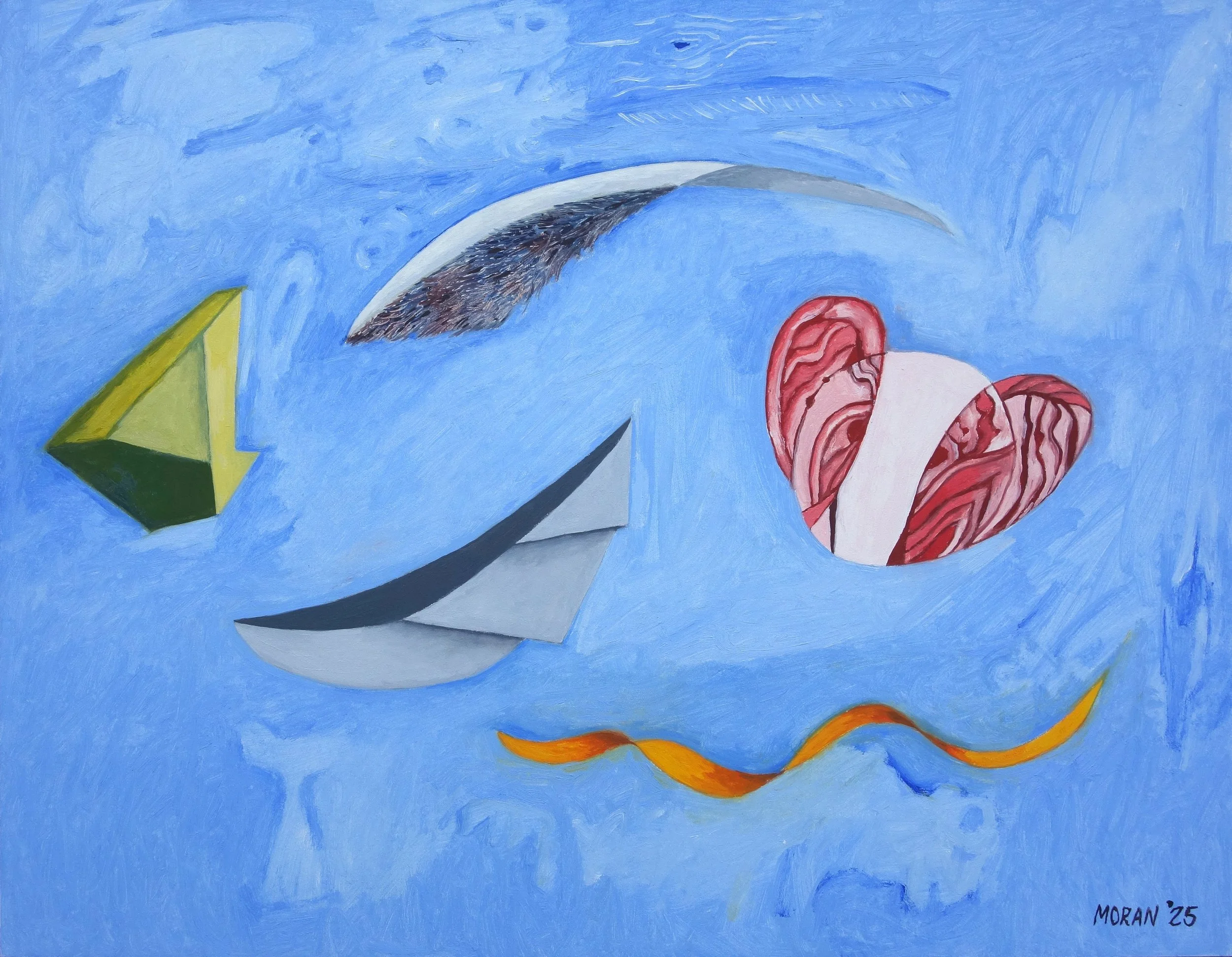 Five Shapes of Human Kindness

 

 Skinless, soundless. Mask of strange flesh dances among visions of strange geometries and ghosts undulating in the sky.  Oil on masonite, 14 in x 18 in 