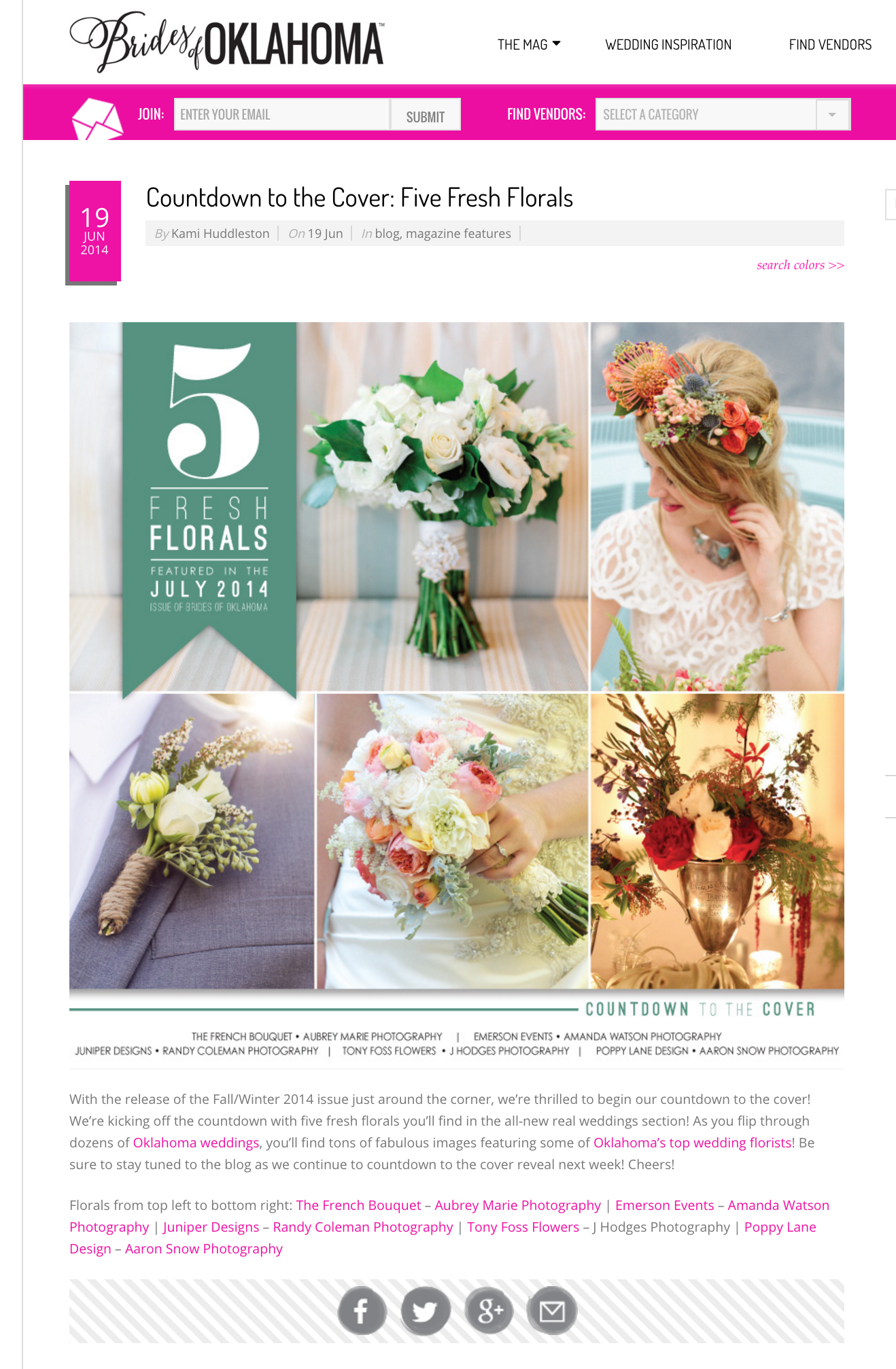 J Hodges Photography bouquet featured on Brides of Oklahoma:&nbsp;"5 Fresh Florals"&nbsp;
