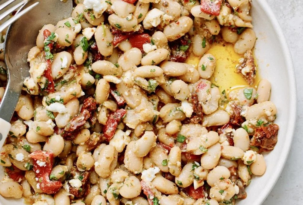 Cannellini Bean Salad with Semi-Dried Tomatoes, Basil and Olive Oil
