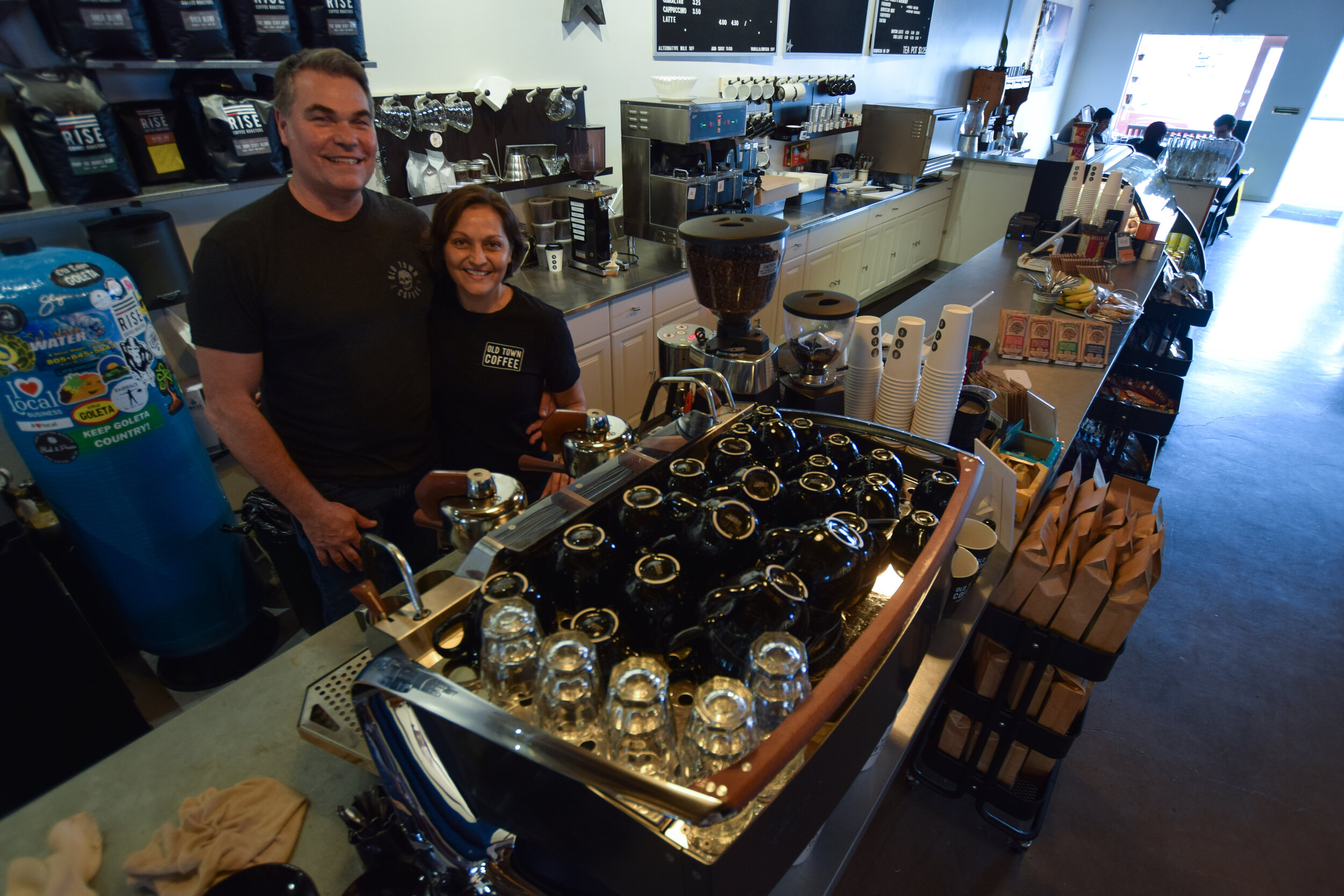  Tim and Rachel Ward, owners of Old Town Coffee in Goleta, featuring their one of a kind Slayer Steam Espresso Machine 