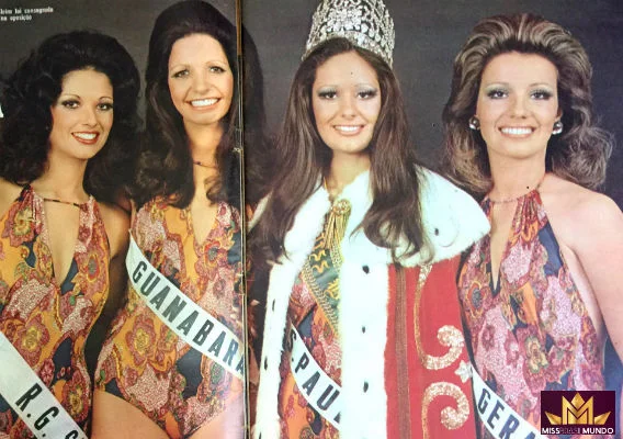 O top 4 da beleza brasileira em 1973: RS (4), GB (2), SP (1), e MG (3 e Miss Brasil Mundo).