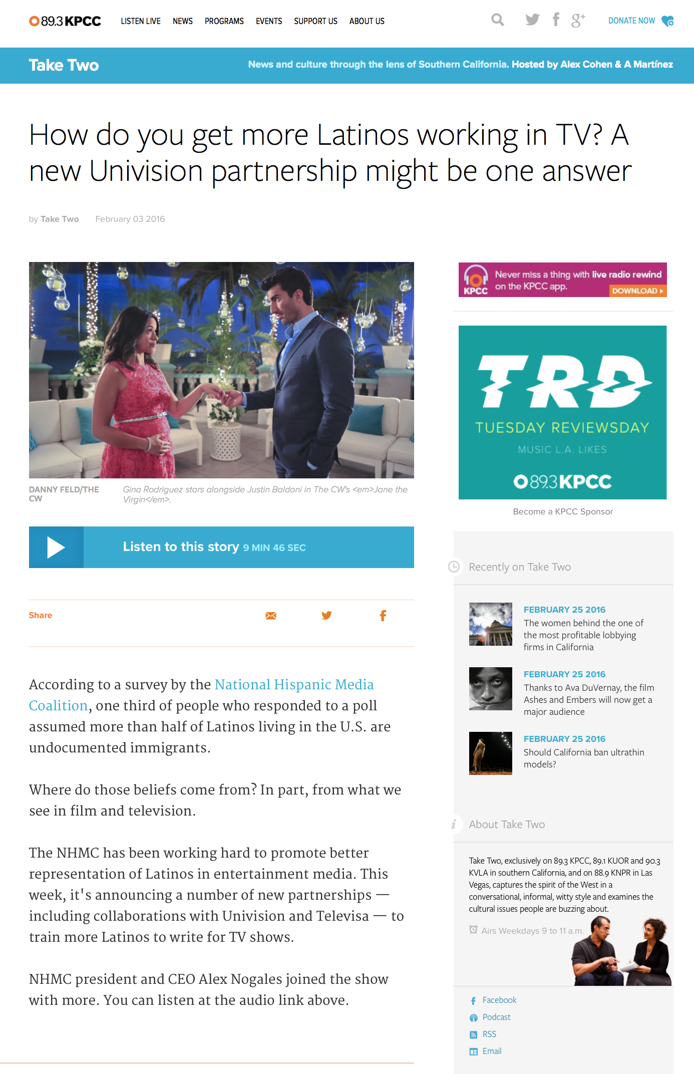 Audio: Southern California Public Radio on NHMC's Latinx TV Writers Program