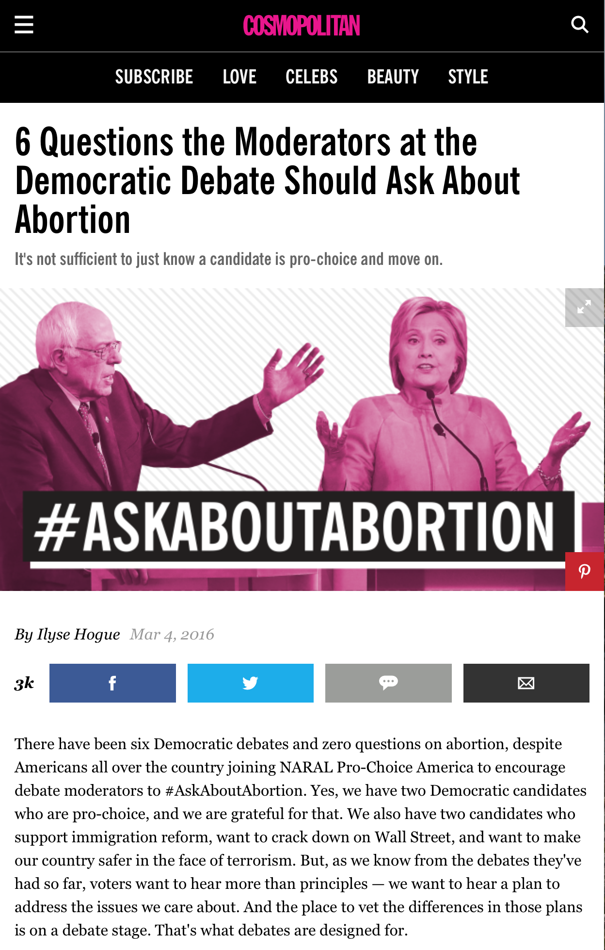 In Cosmopolitan, NARAL's Ilyse Hogue encourages debate moderators to #AskAboutAbortion