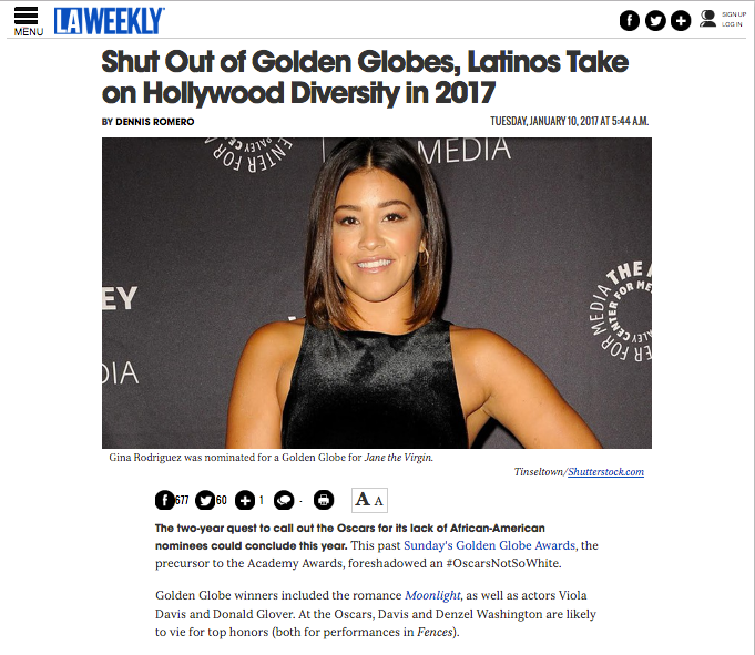 L.A. Weekly quotes NHMC on the fight for Hollywood diversity in 2017
