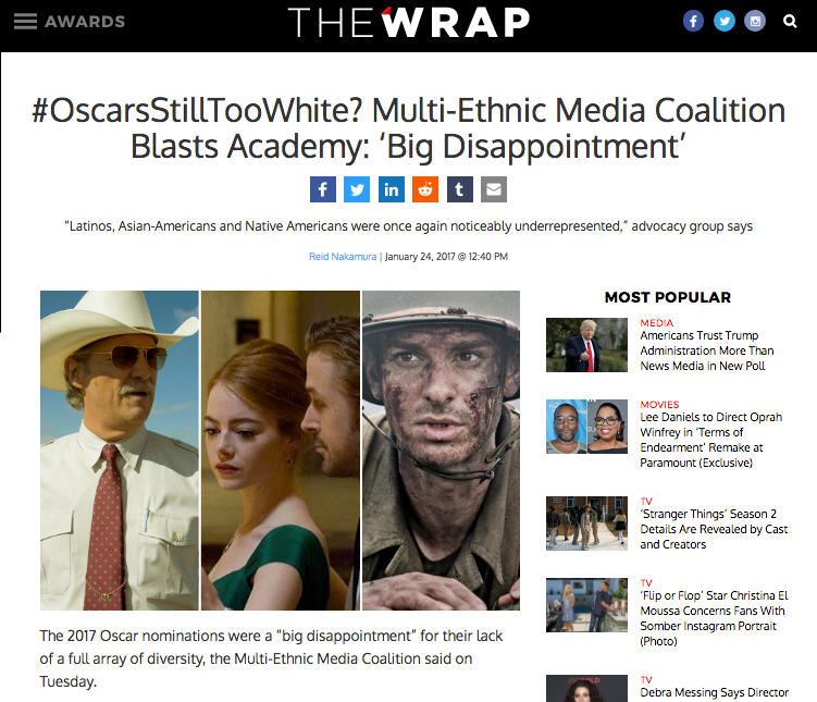The Wrap on Multi-Ethnic Media Coalition's disappointment in 2017 Oscar nominations