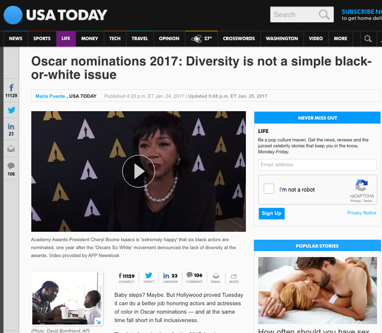 USA Today on Multi-Ethnic Media Coalition's push for Oscars to represent full diversity