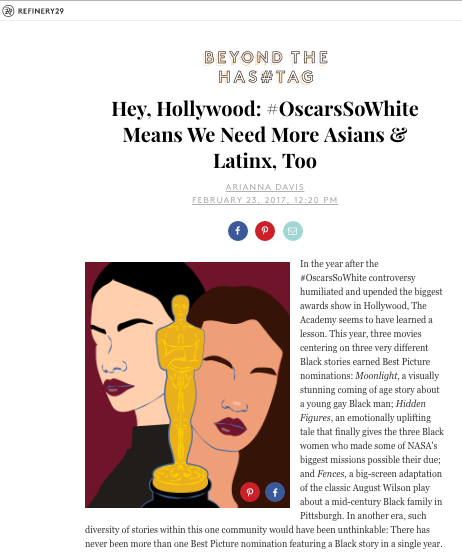 Refinery 29 in-depth piece on NHMC's call for full diversity at the Oscars