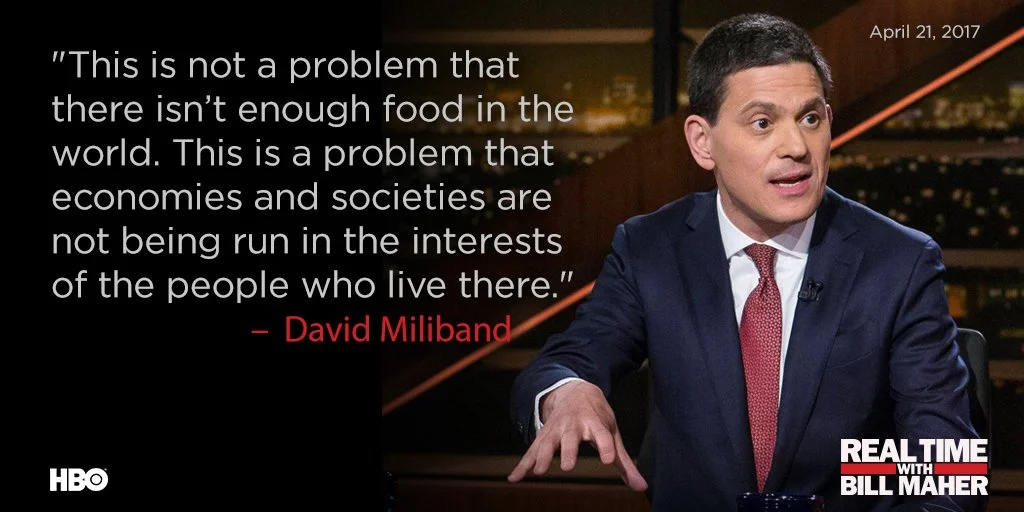 Video: The IRC president David Miliband discussing refugee issues on Real Time with Bill Maher 