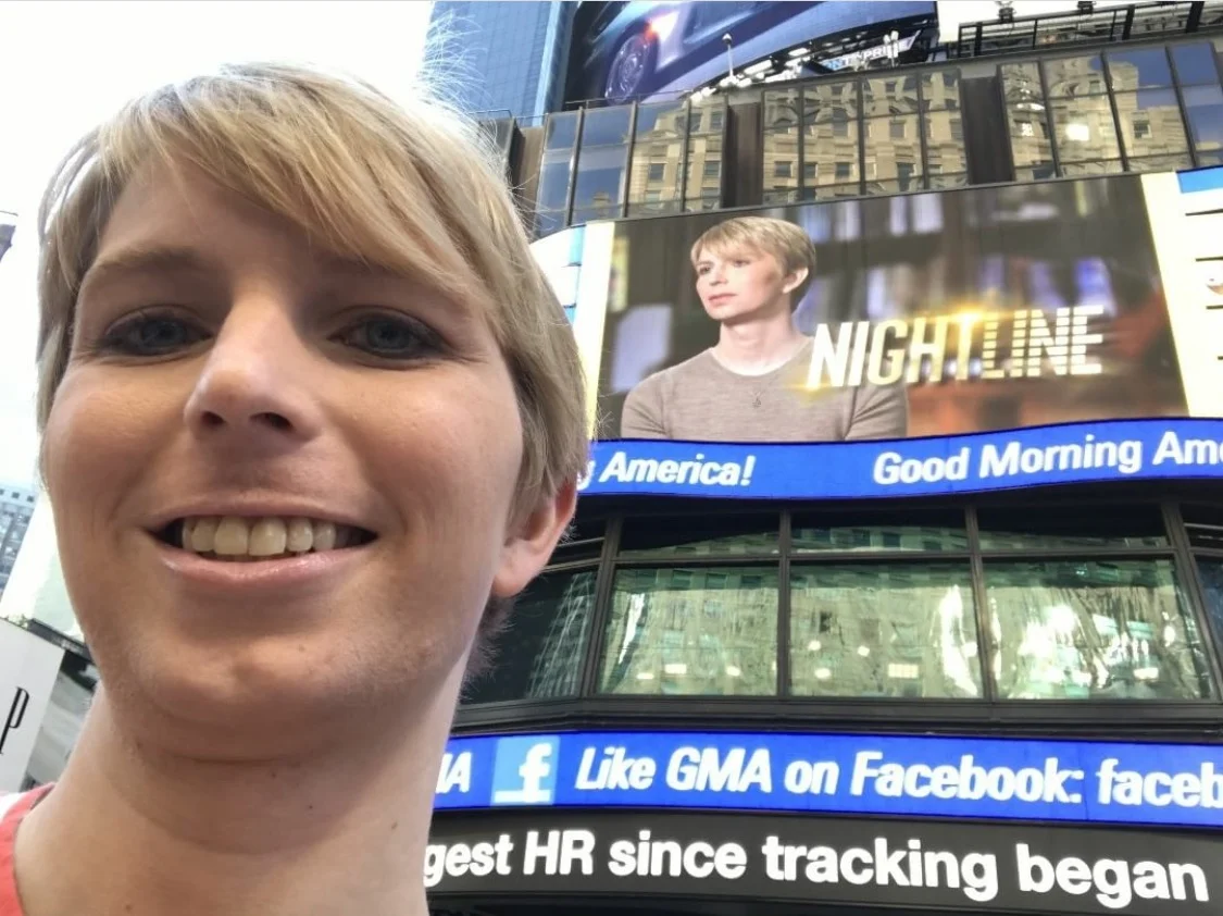 Times Square Jumbotron promotes Chelse Manning interview on ABC's Nightline 