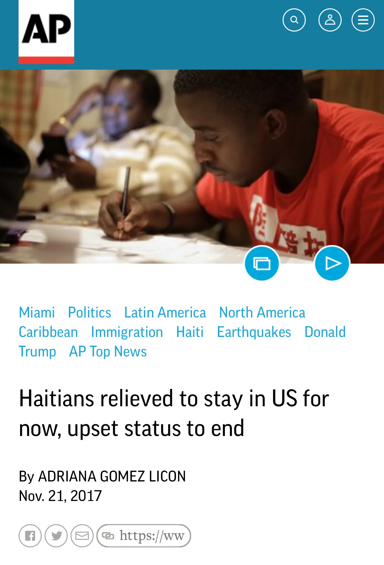 The Associated Press cites the ILRC on cruel designation to end TPS for Haitians in the US