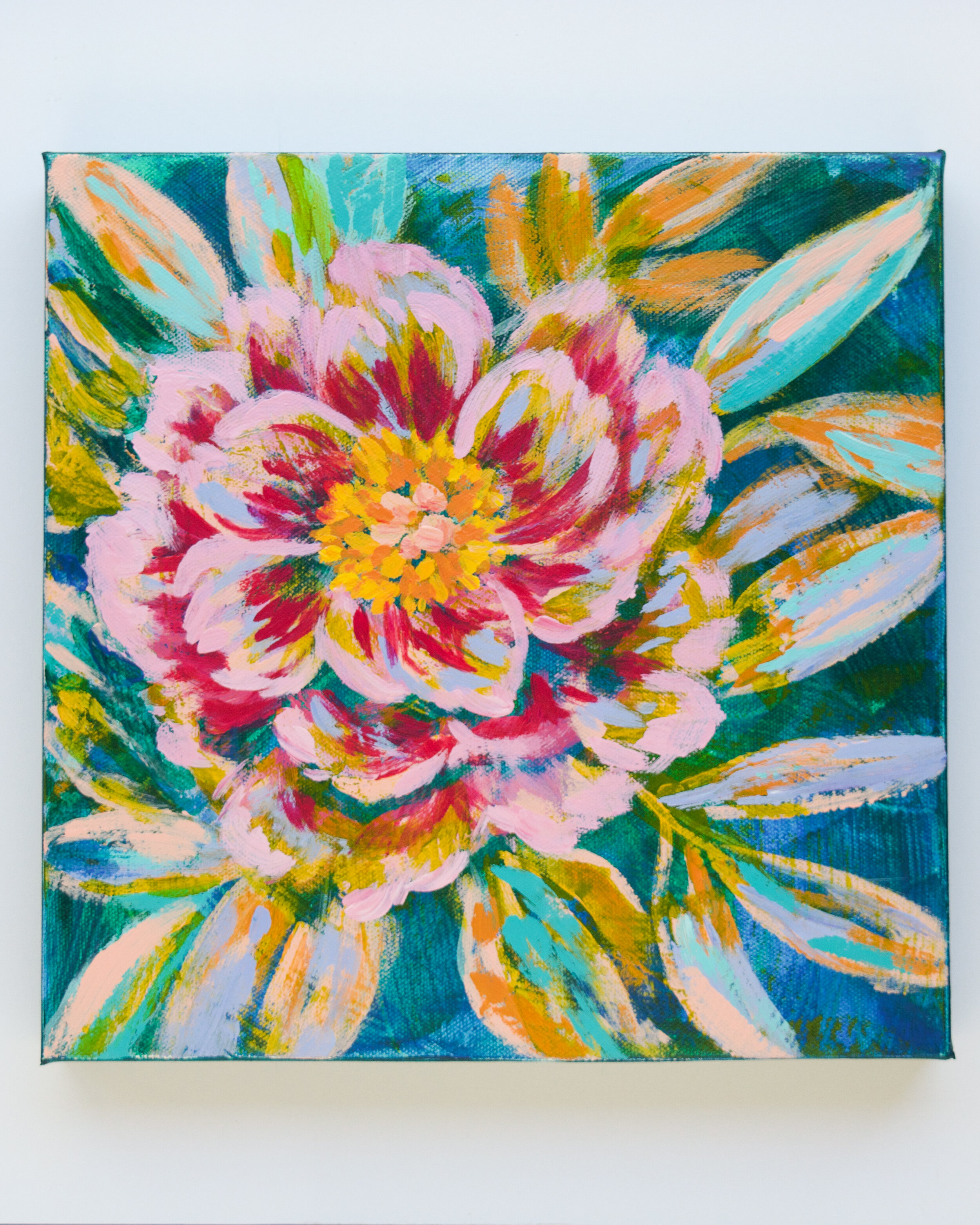 Pink Peony on Green - 12x12