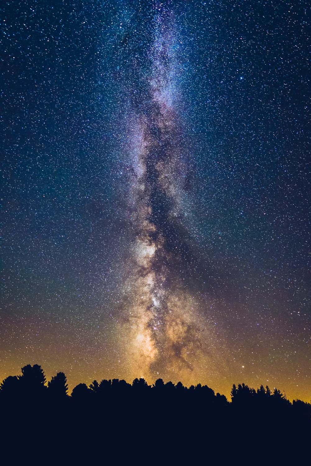 Milky Way rising vertically from the southwest horizon