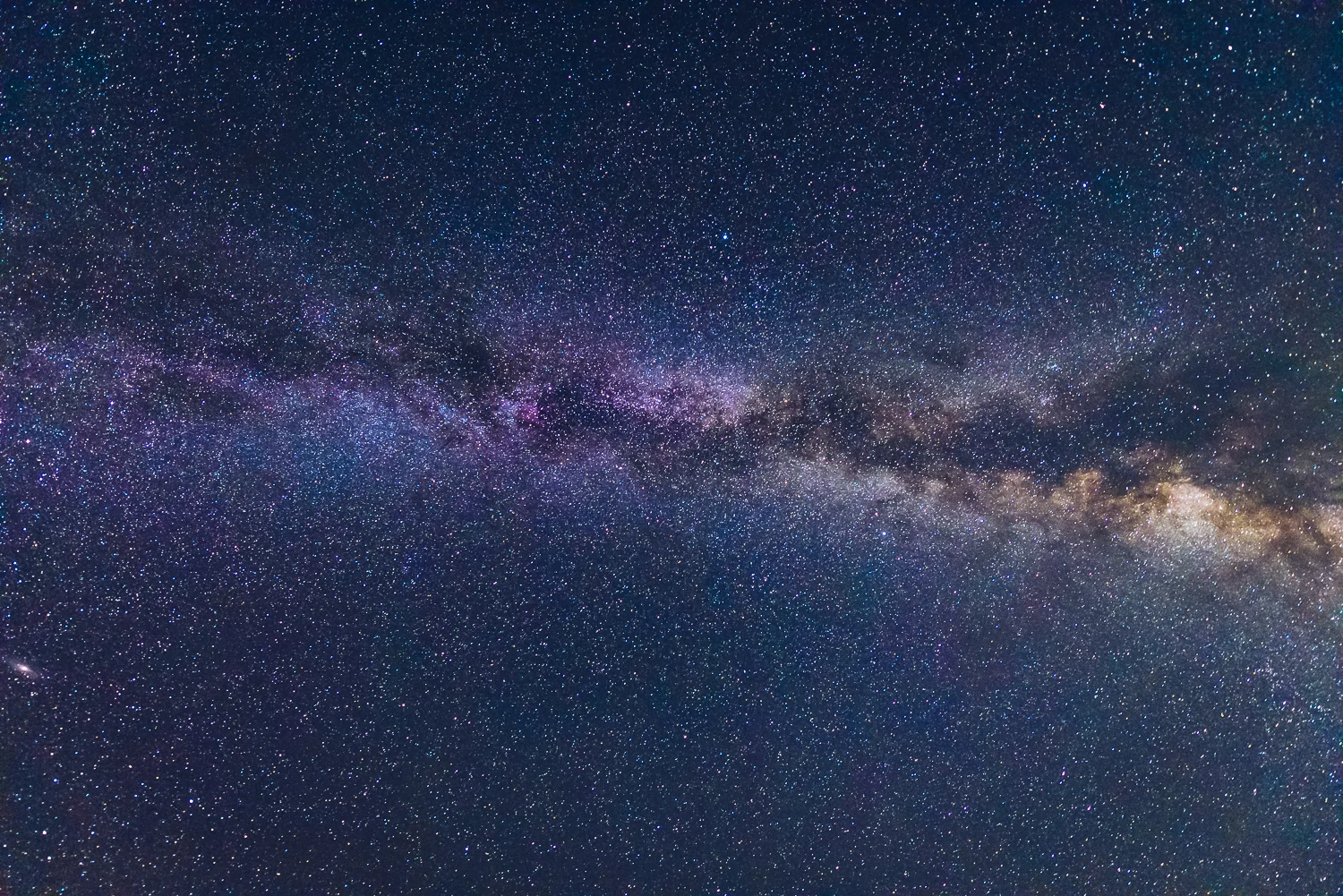 Being in the northern hemisphere, the brightest part of the Milky Way usually appears in the southern skies never getting much higher than 20-30 degrees above the horizon. In most of my photos, you will the see the Milky Way and stars with some foreground element to ground the photo. When stargazing in person, however, one can't help but look everywhere to enjoy the blanket of stars above, not just along the horizon. For the photo above, I pointed my camera straight up at a 90 degree angle to photograph the space directly above us at Cherry Springs State Park in Pennsylvania. Known to be one of the darkest spots on the east coast, the Milky Way appears to the naked eye as a distinct white band arching 180 degrees from horizon to horizon. This is the view my camera was able to capture when looking directly up into the space above. 