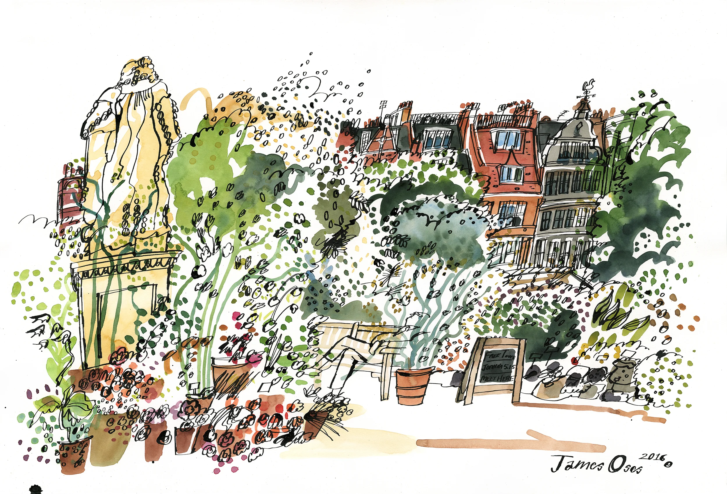 Chelsea Physic Garden - Sloane statue. A picture I painted on location last year. One of the volunteers at the Garden very kindly bought the original artwork after seeing me drawing by the Sloane statue. A print is available here .