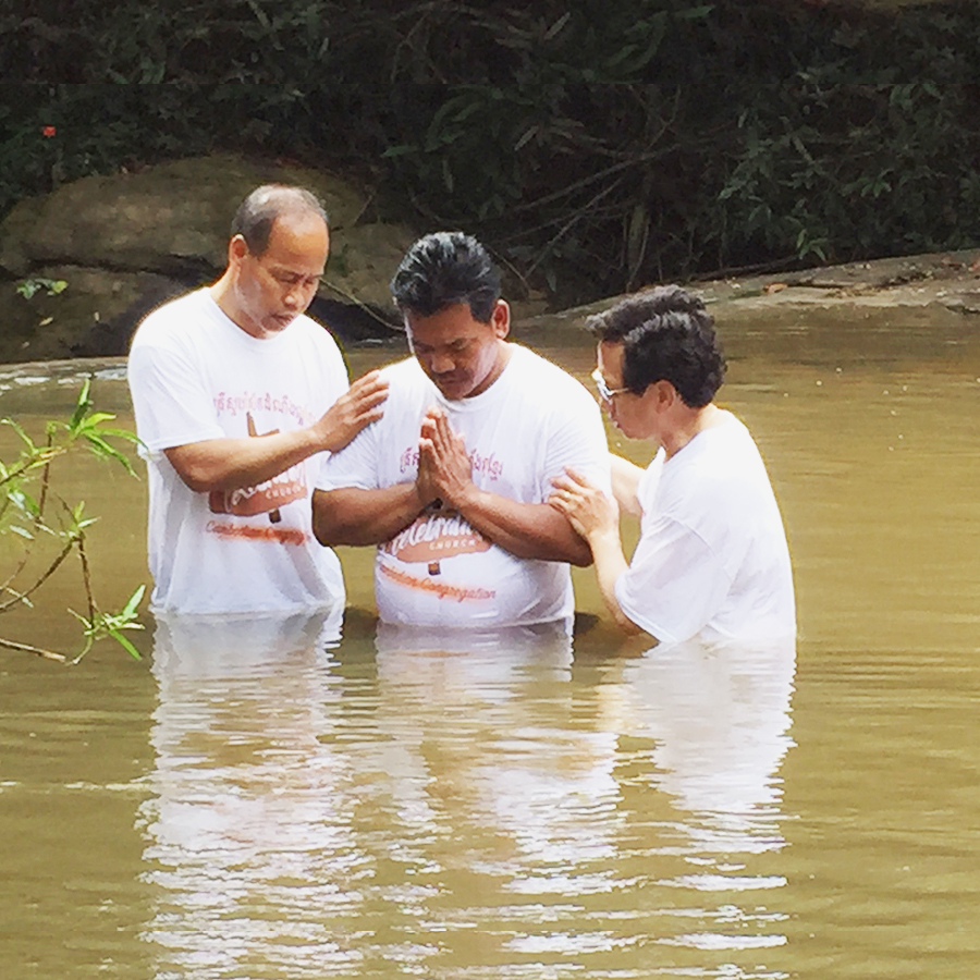   Pastor Sonly Goy baptizing a Two Star General who is currently being trained to lead our new church plant in Cambodia on a military base.  