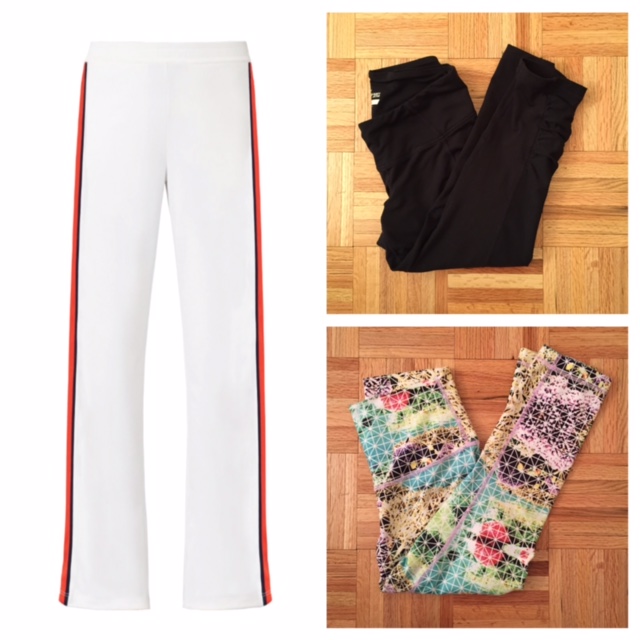 Left: The infamous Tory Sport pants. Top right: I got these from Old Navy and I love them! They even have a cute ruching from the knee down, not sure how clear that is in the photo. Bottom right: Sometimes you need your Lulu and your colors.