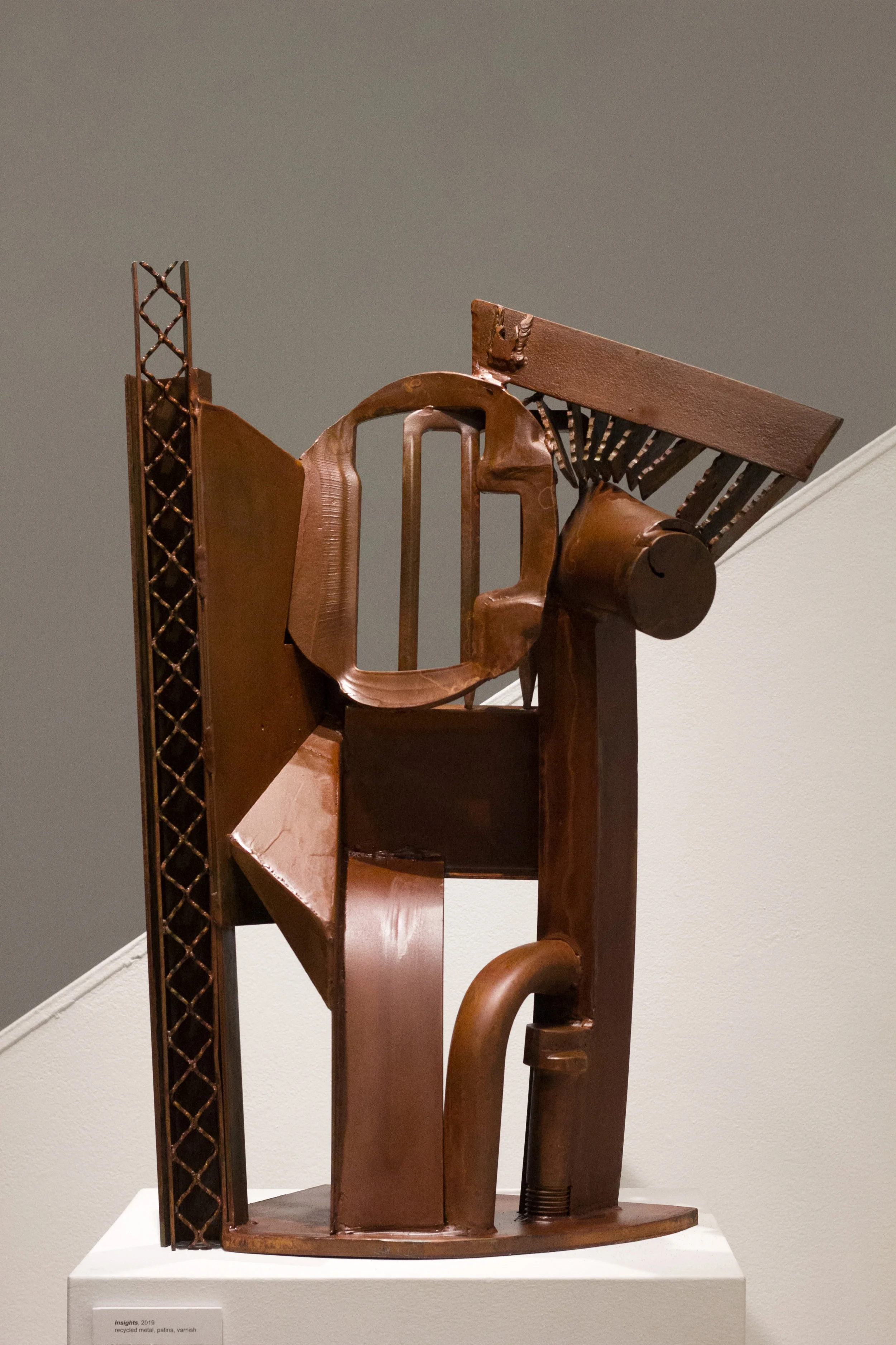 Insights 2018 - 2019. 33 x 24 x 11 inches Recycled steel, patina and varnish