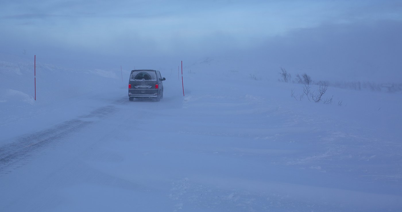  Schneesturm und -28 C in Lappland. 
