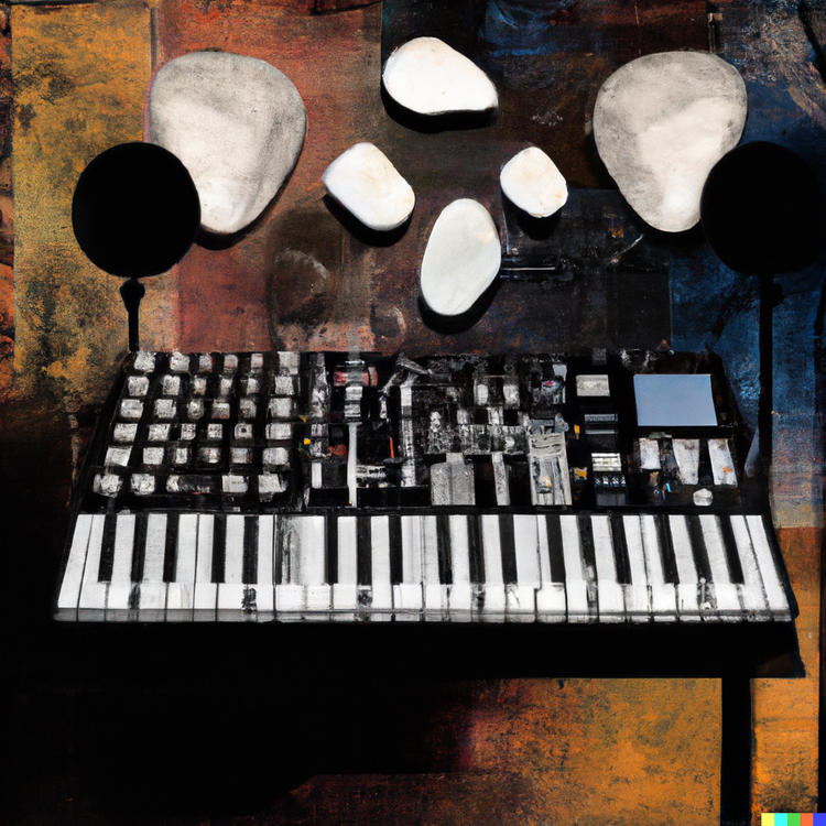 DALL·E+2022-08-05+08.49.16+-+Stones+synthesizers+and+a++mixing+console+in+the+style+of+Francis+bacon.png