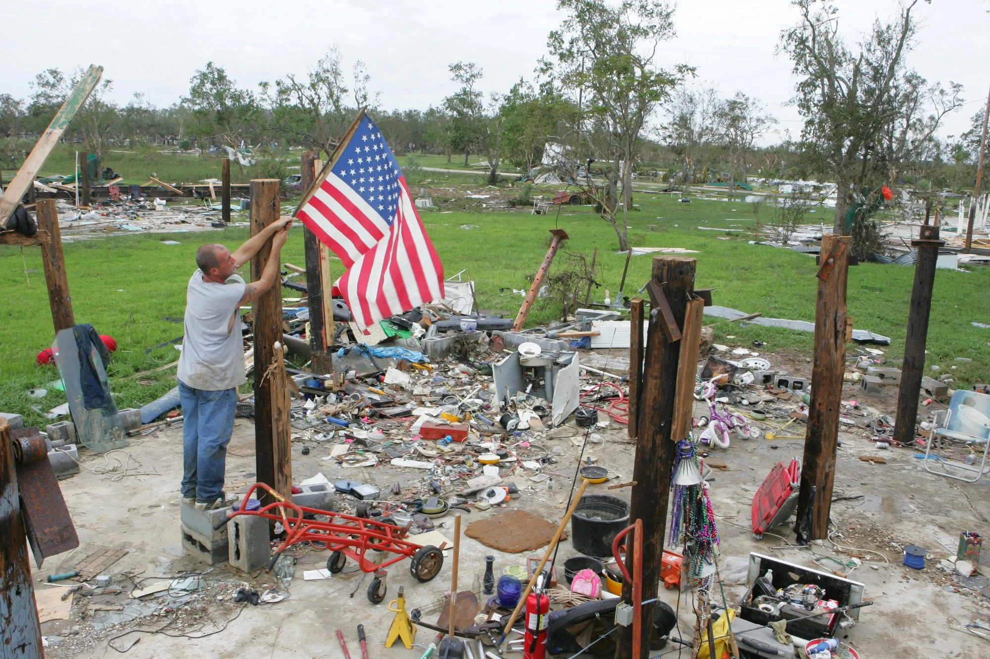 Homeowner and remains of home near Anahuac, Texas after Hurricane Ike.