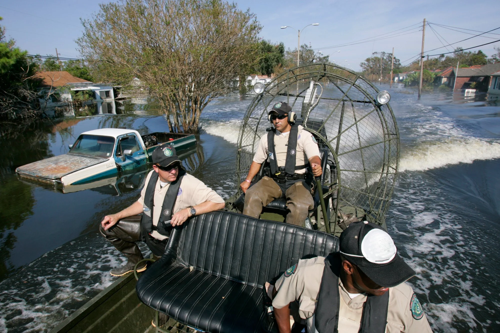 Texas Game Wardens patrol New Orlean's 9th ward in aftermath of Hurricane Katrina.