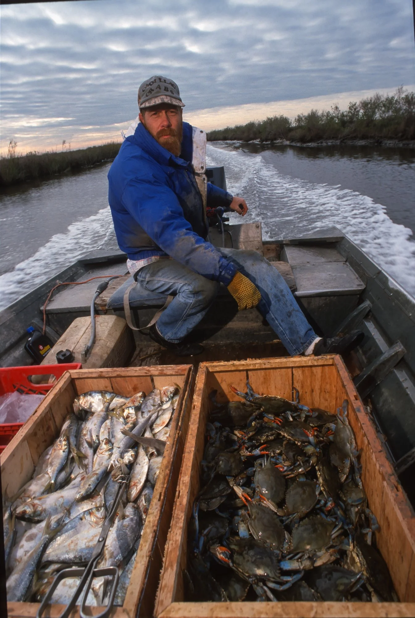 Running crab traps near High Island, Texas