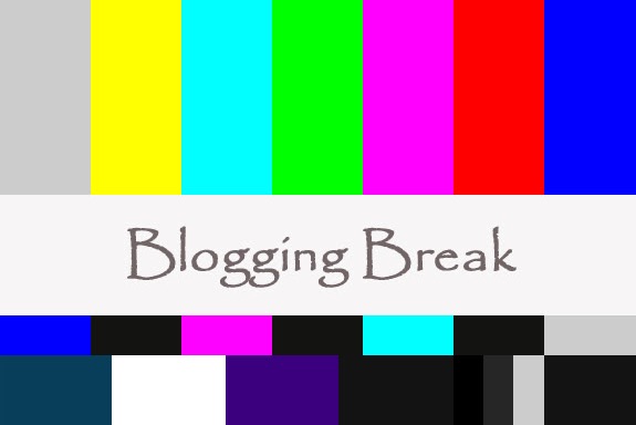 Blogging Break title card with old-fashioned TV test pattern background
