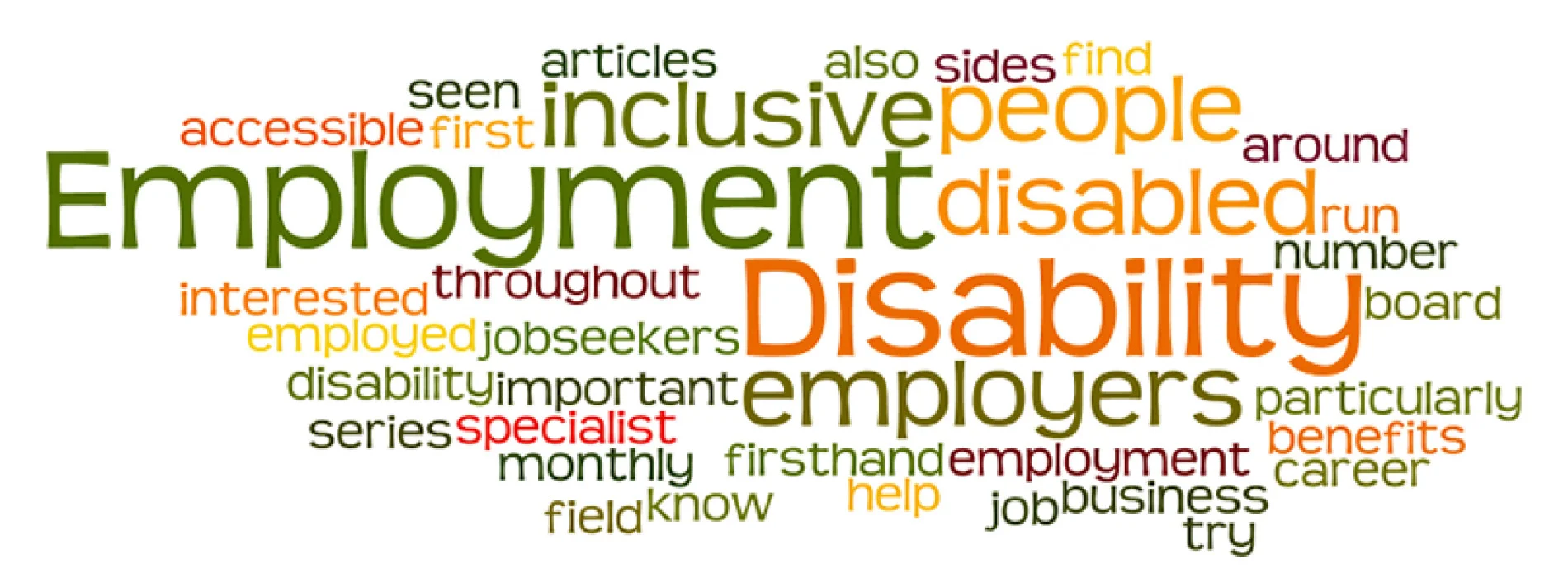 Multicolored word cloud around words "Employment" and "Disability"