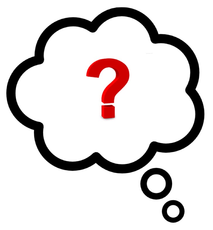 Red three-dimensional question mark inside a cartoon thought balloon