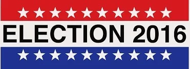 Red white and blue Election 2016 sign with white stars