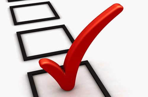 Illustration of poll question boxes with a red check mark